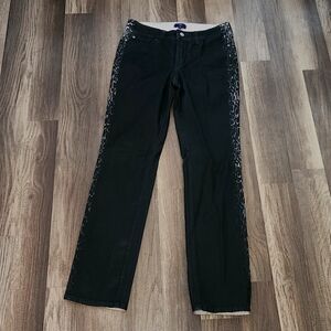 Nydj Size 4P Inseam 27' Black Leather/Snakeskin Look